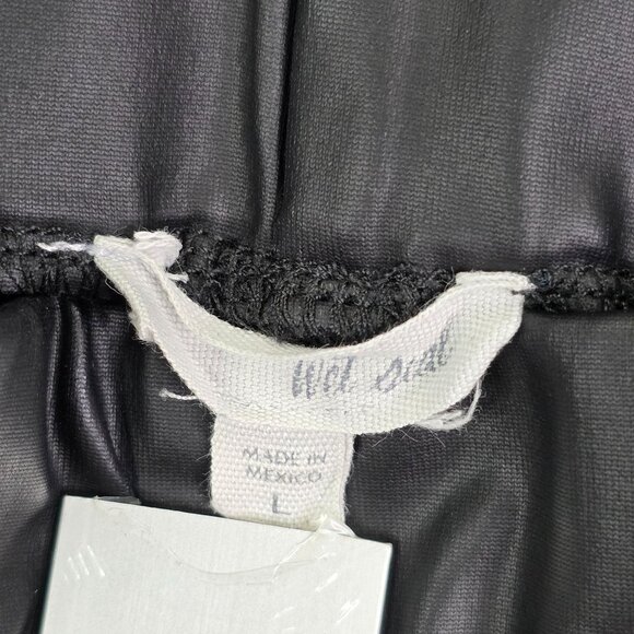 Womens Wet Seal Black Faux Leather Leggings Open Slit Knee Polyester Stretch L - Picture 4 of 11